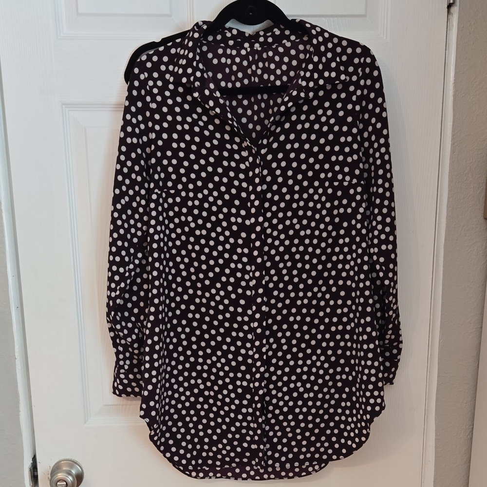 BCBG Black and White Polka Dot Button Down Shirt
